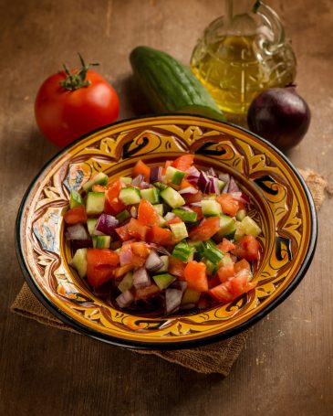 traditional moroccan salad with onions tomatoes and cucumber